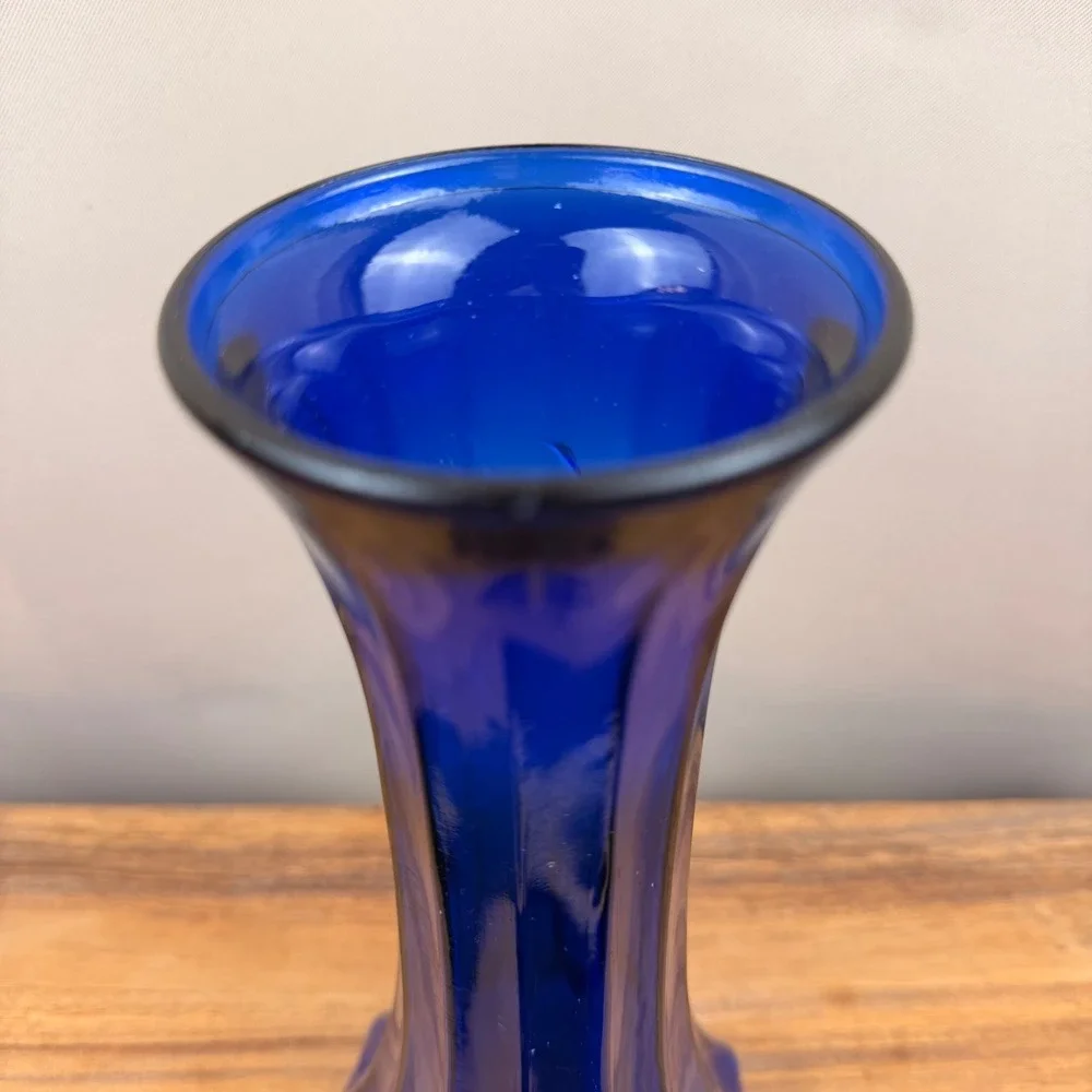 Vintage Cobalt Blue Glass Fluted Bud Vase Paneled Flared Rim Made in USA 9.25